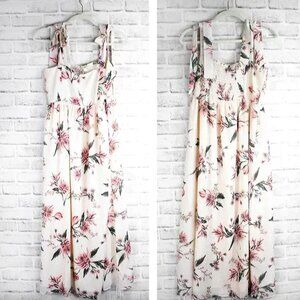 Yumi Kim Floral‎ Print Midi Dress Sleeveless Tie Strap Smocked Sundress Size XS